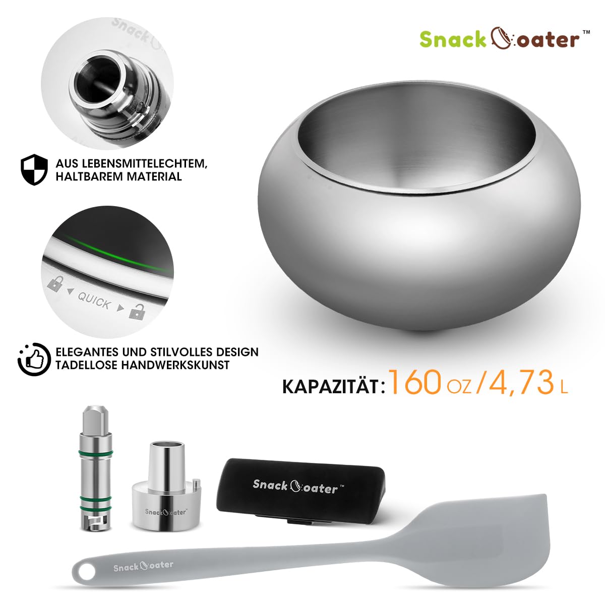 Aieve Snack Coater kompatibel, Küchenmaschine für die Herstellung von Schokoladenüberzogenen Mandeln (Kapazität :160 oz/4,73 L)