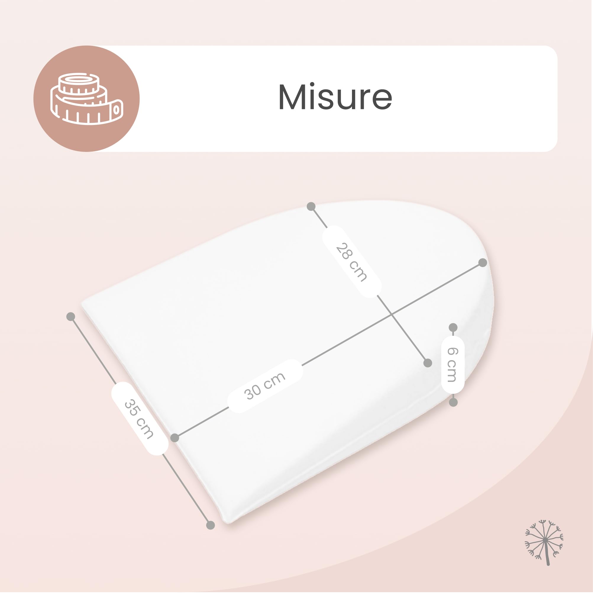 MIMUSELINA Cuscino Antireflusso | Cuscino a Cuneo per Letto per Ridurre Reflusso e Disagio Digestivo | Ergonomico, Impermeabile e Traspirante | Forma Semicircolare 35x28x6 cm