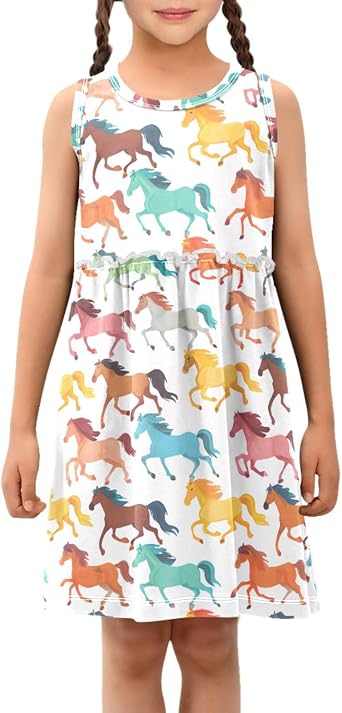 Cute Animals Cotton Summer Dresses for Girls Kids Sleeveless A-Line Dress Toddler Midi Sundress