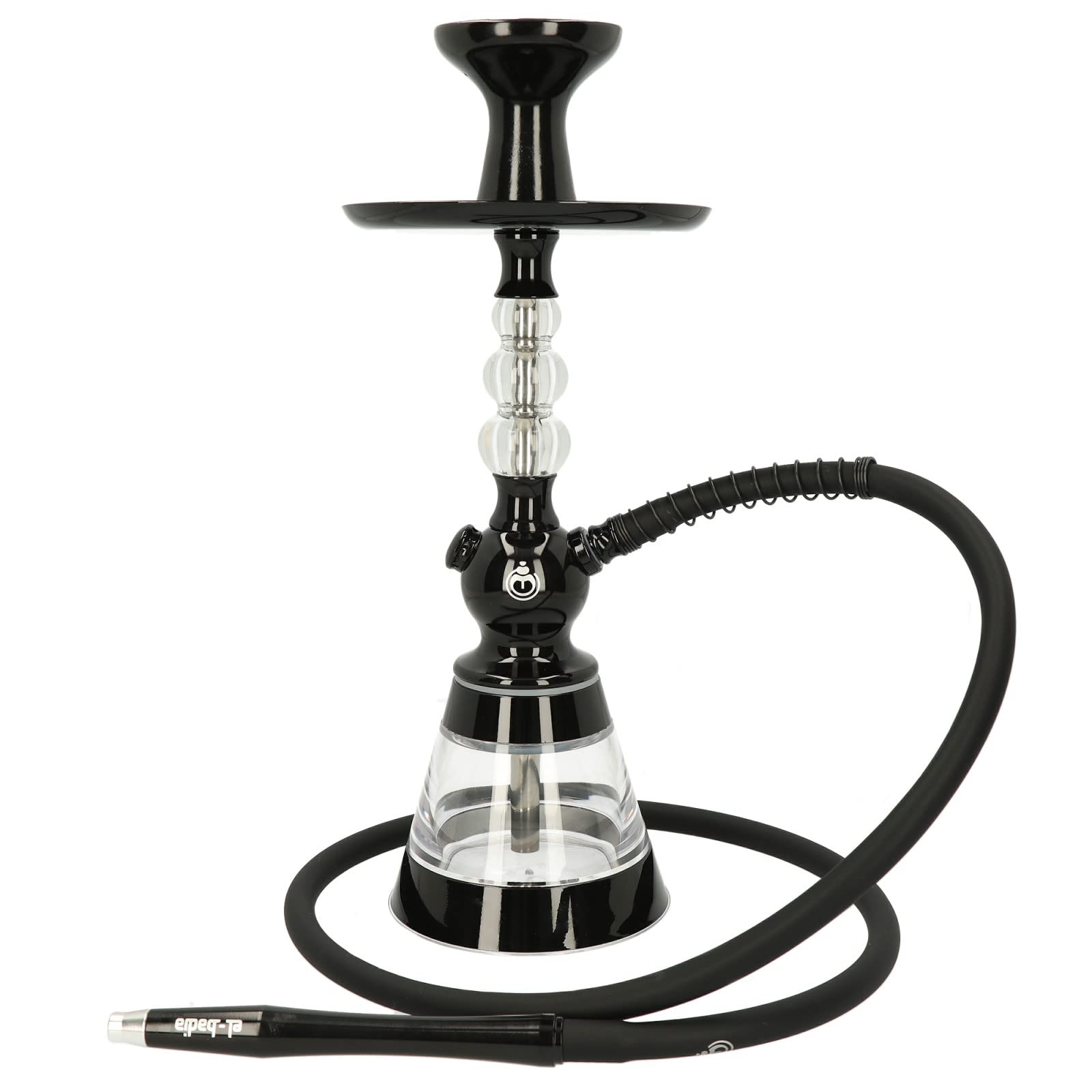 Chicha EL-BADIA® CELESTE – 45 cm – Chicha Légère avec Vase Acrylique, Tuyau Silicone, Manche Métal & Foyer Phunnel – Design Iconique et Couleurs Tendance (Deep Black)
