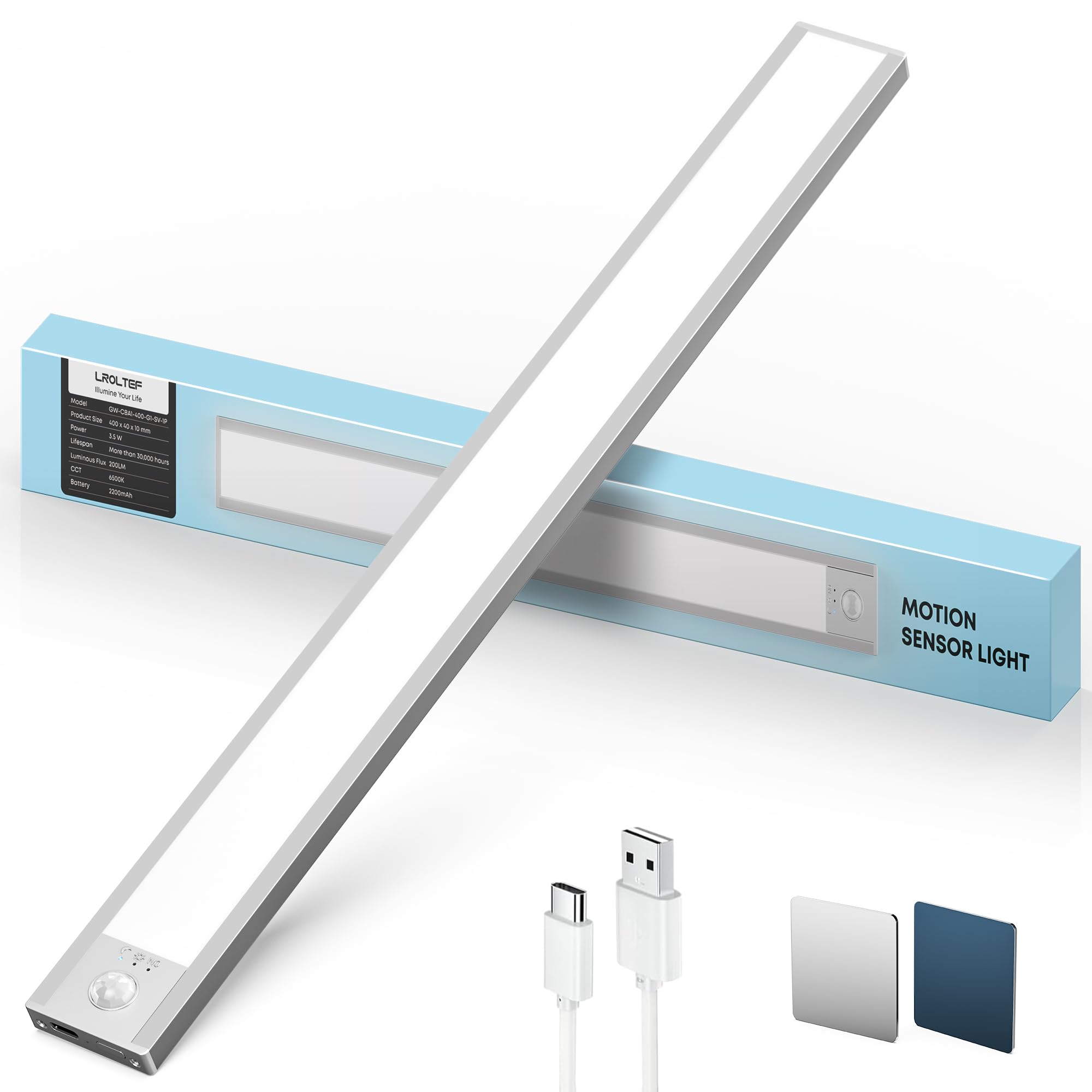 Schrankbeleuchtung Led Lampe mit Bewegungsmelder - 40cm 2200mAh Schranklicht Unterbauleuchte Küche Licht Leiste Aufladbar Magnetische - Dimmbar Treppenlicht Vitrinenbeleuchtung | 1 Stück