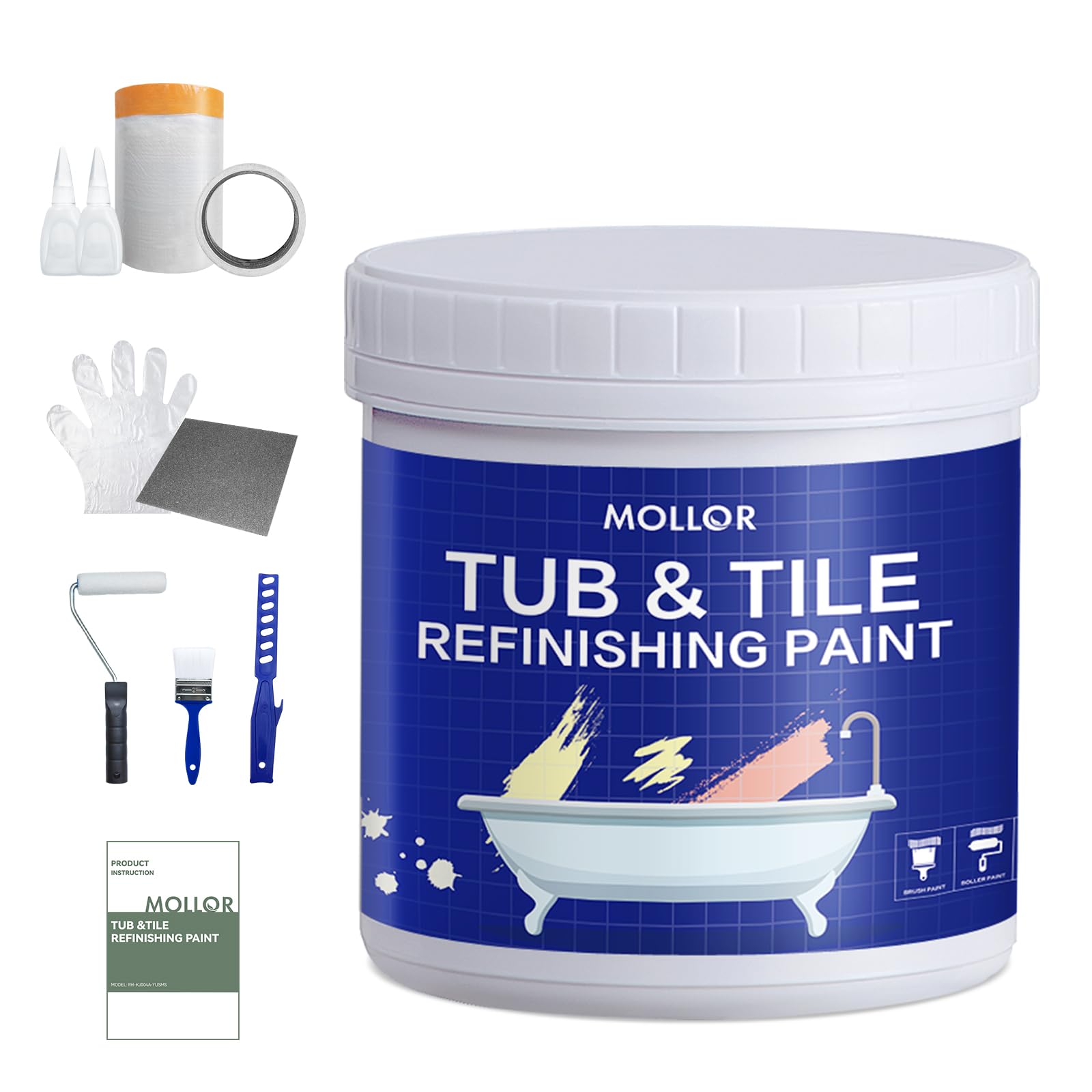 Badewannenlack Weiß 1kg, Fliesenfarbe Badezimmer Fliesenlack, Hochdeckende, wasserbeständige Badewannenfarbe, Badewannen Reparaturset weiß,ideal für Badewanne, Duschwanne und Waschbecken
