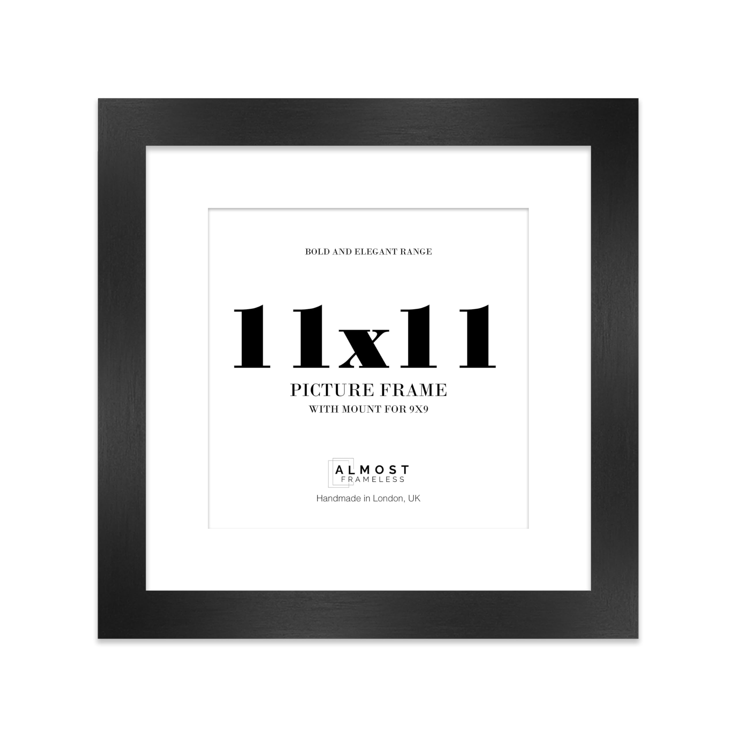11x11 Black Square Frame With Mount for 9x9 Pictures 28mm Edge Frame Display with Wall Hooks and Kickstand, 1 Pack