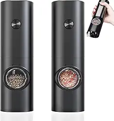 Moedor Eletrico Sal Pimenta Saleiro Eletrico Moedor de Pimenta e Temperos Kit Triturador de Especiarias Conjunto 2 Moedor Automático A Pilha Com Luz LED | Premium InoVibes (2 unidades)