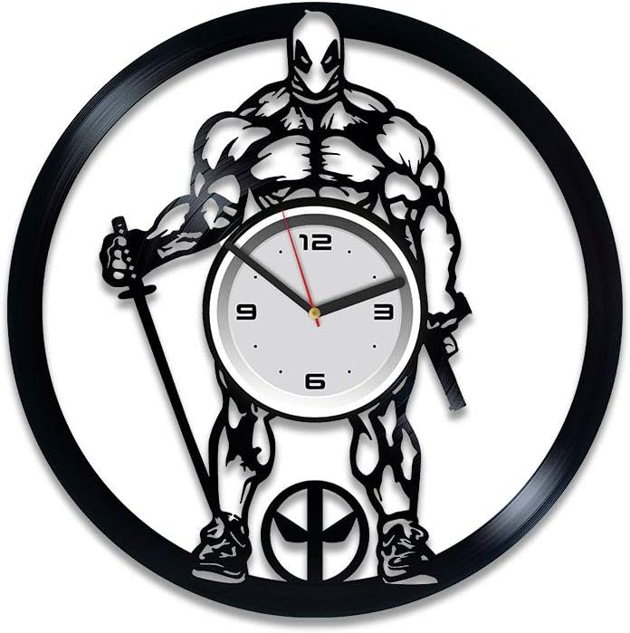 Deathpool Clock Wall Clock Vintage Deathpool Vinyl Wall Clock Deathpool Gift for Man Wall Clock Modern Gift for Him Comics Deathpool Record Vinyl Wall Clock