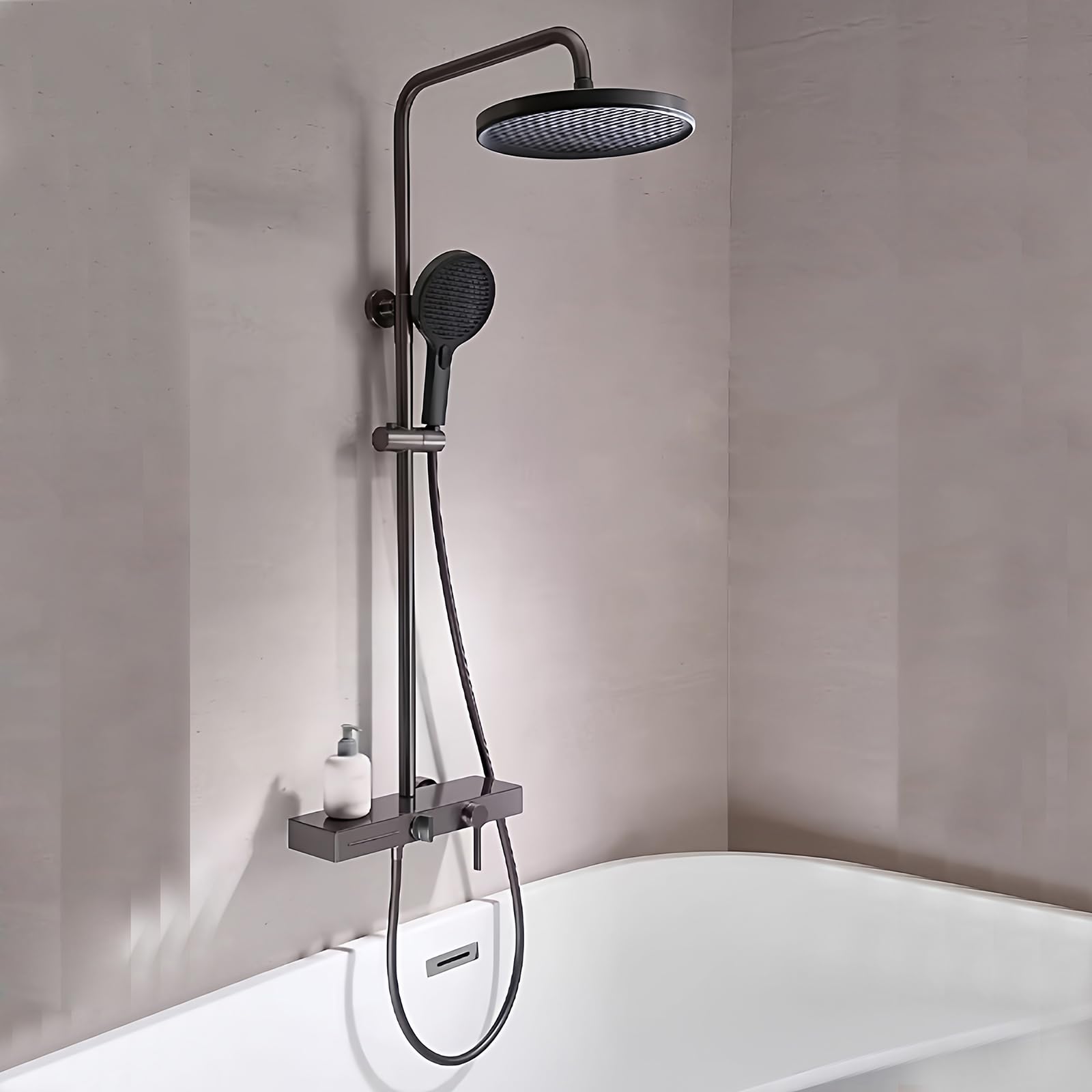 Colonne de douche ronde cascade grise pour rénover une salle de bain familiale moderne