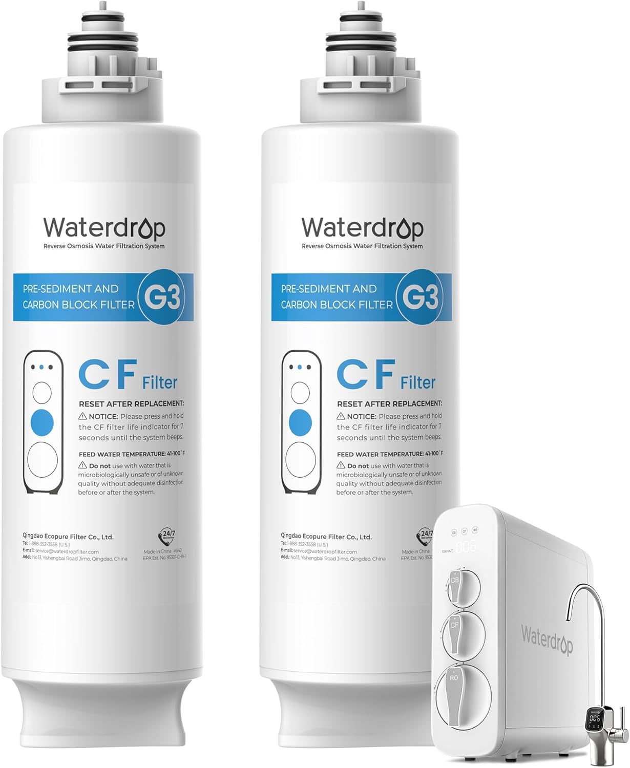 Waterdrop Filtro WD-G3-N1CF, Durata di 6 Mesi, Sostitutivo del Sistema a Osmosi Inversa WD-G3-W, Confezione da 2 pz.