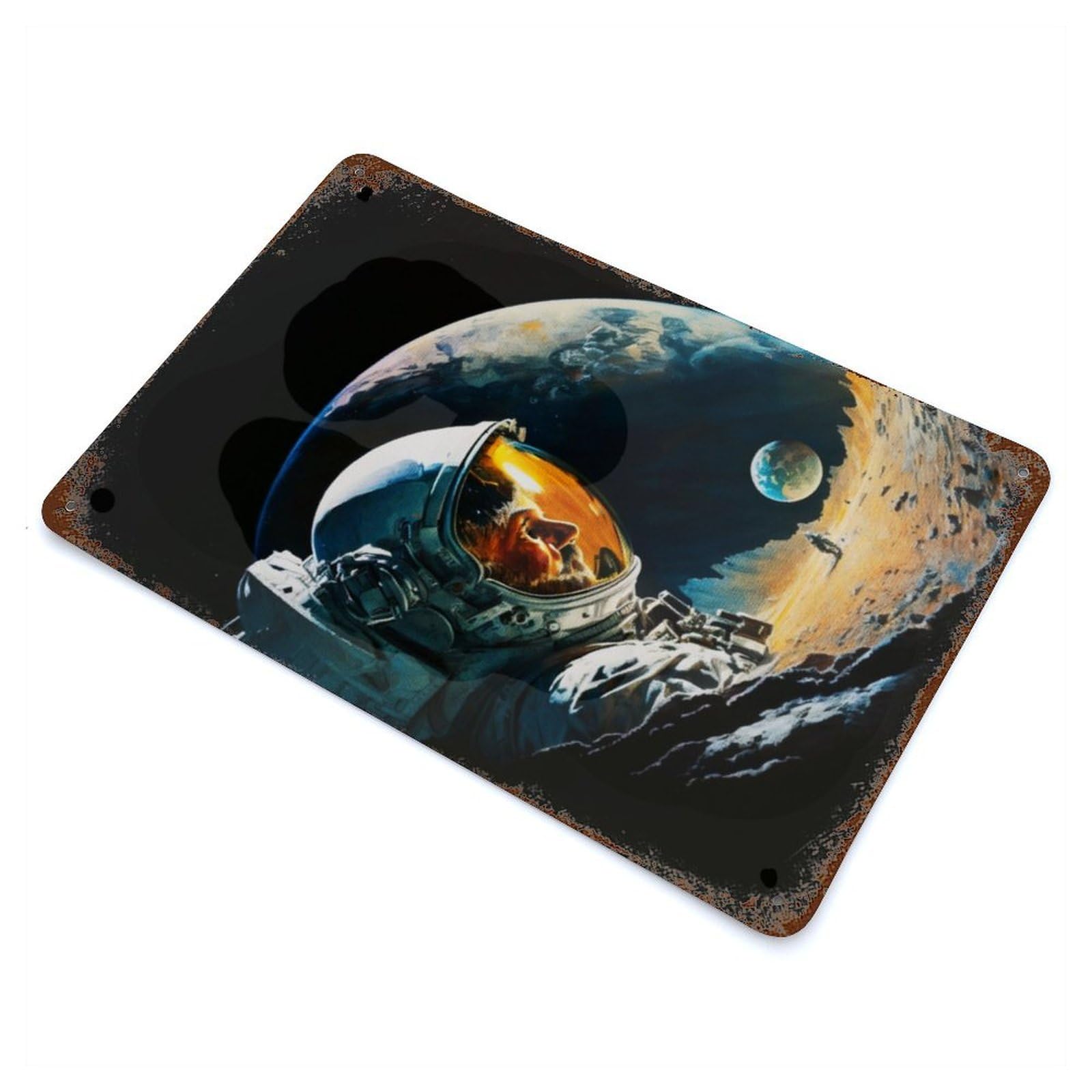 Garage Style Astronomy on The Moon Weathered Tin Sign 11.8"x7.9", Classic Wall Plaque for Bar And Workshop