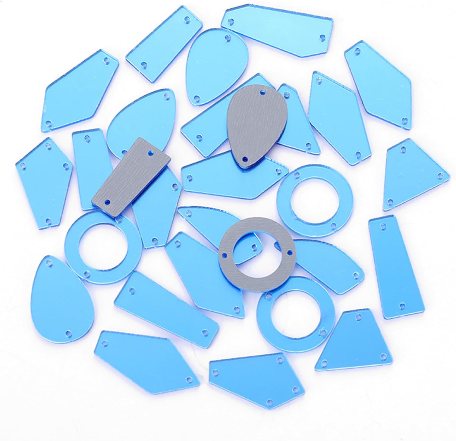 50Pcs Sew on Mirror Rhinestones Acrylic Irregular Mirror Pieces Flat Back Mirrored Beads for Crafts Evening Dresses Decor, Light Blue