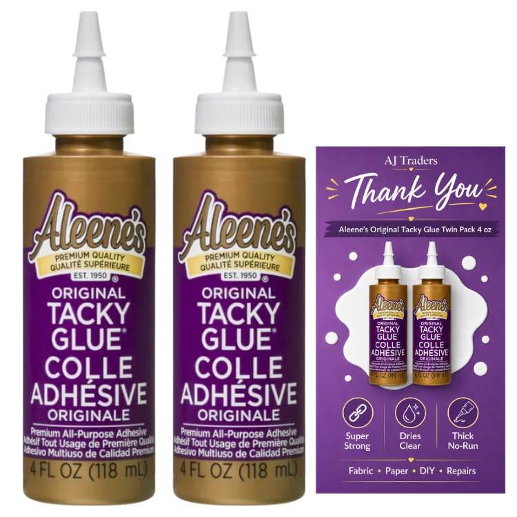 Premium Aleenes Original Tacky Glue, Super Strong Craft Adhesive, Dries Clear, Thick No-Run Formula, For Paper, Fabric, DIY & Repairs, 2 Pack- 4oz & Thank You Card