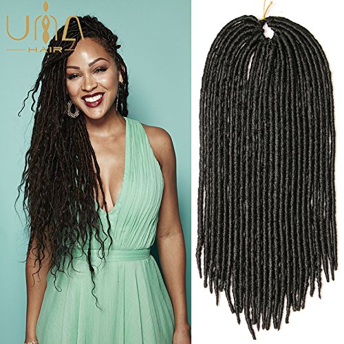 UNA Faux Locs Crochet Hair Braids Wavy Synthetic Hair Extensions Fauxlocs Fiber Braiding Hair Afro Kinky Soft Dread Dreadlocks (20Inches 4Piece, 1B)