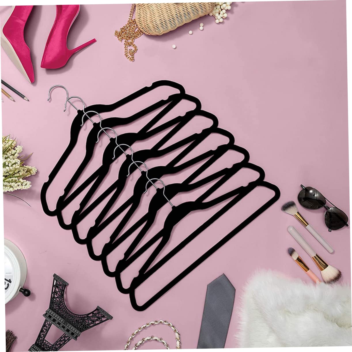 LABRIMP Perchero y Líneas Contorneadas Niña 20 Perchas Antideslizantes de Plástico y Metal, Diseño Moderno Hombros Ajustables para Ropa de Bebés