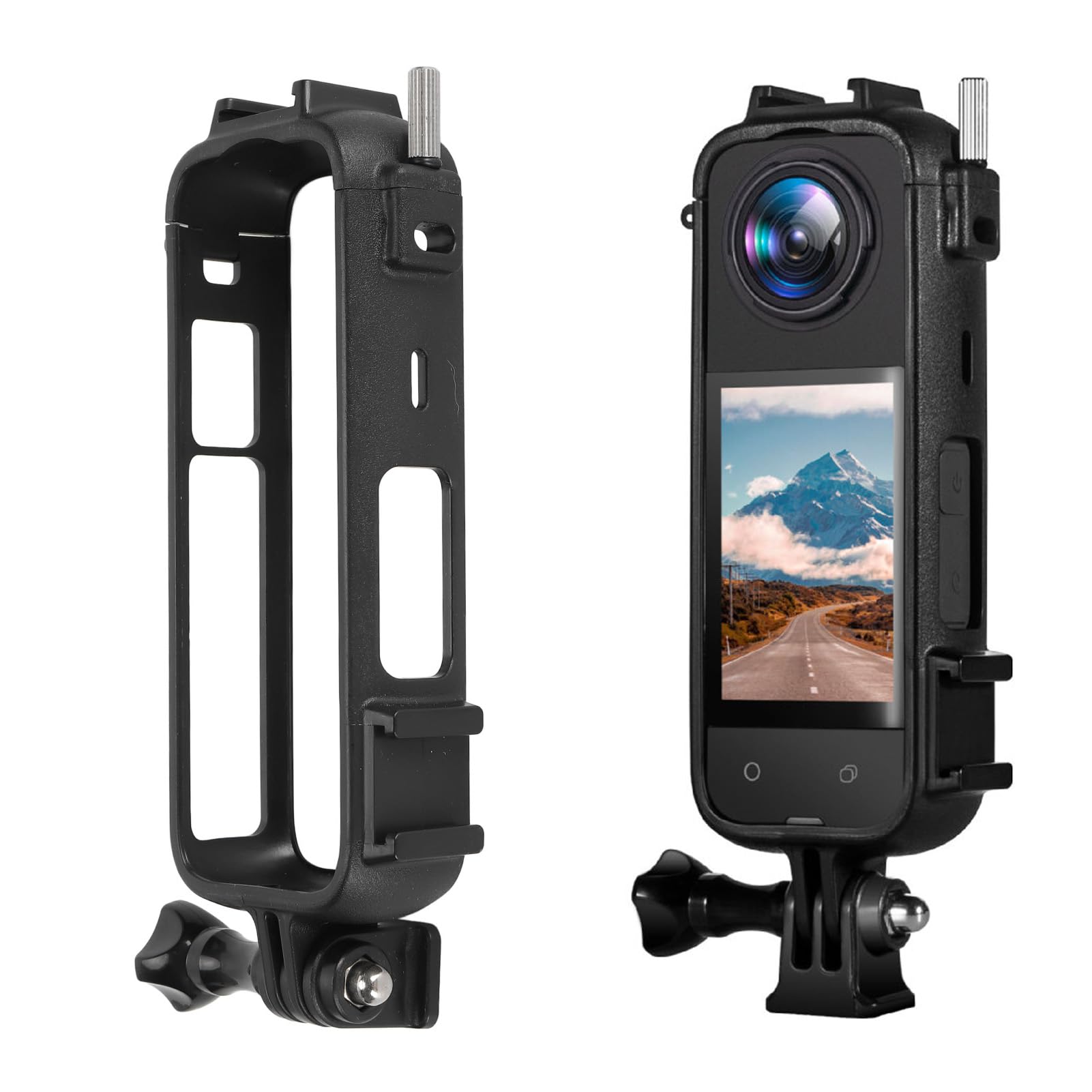 Action Camera Housing Cage, Shockproof Full Camera Protective Bezel Case with Lens Cover, PC Silicone Camera Accessories for Insta X4 Camera