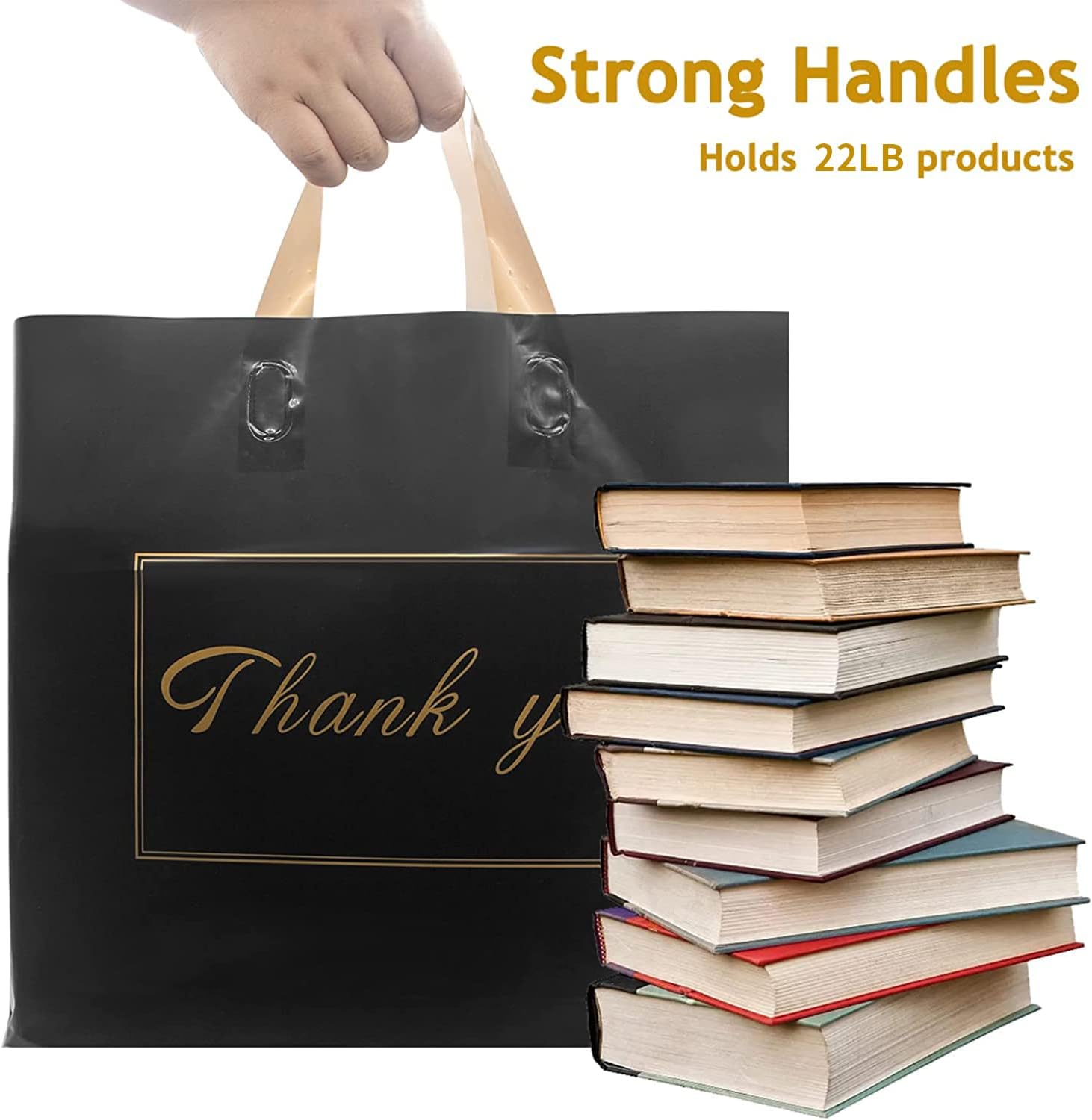 WAKAKO 60 Pack Thank You Shopping Bags, Boutique 15x12 Inch Thank You Plastic Shopping Gift Bags with Handle for Small Business, Black - Image 5