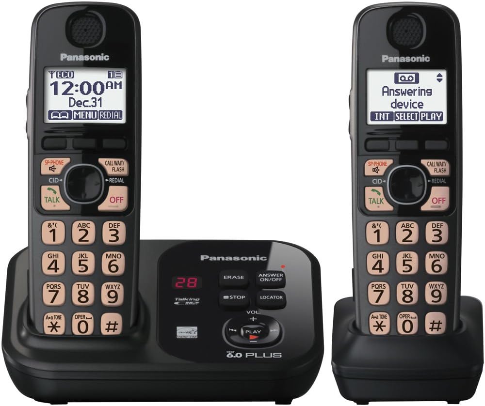 Panasonic KX-TG4732B DECT 6.0 Cordless Phone with Answering System, Black, 2 Handsets