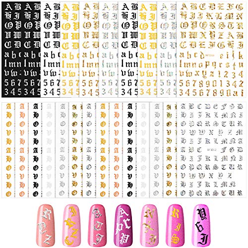 24 Sheets Old English Nail Sticker Holographic Letter Nail Stickers Nail Letter Stickers Old English Alphabet Nail Decals For Diy Women Girls Nail Decoration (Classic Colors) #TOP10
