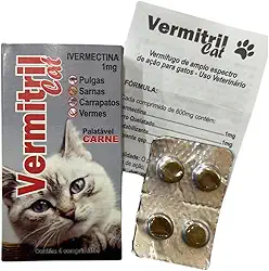 Vermitril gatos Anti Pulgas E Carrapatos 4 Comprimidos mastigáveis