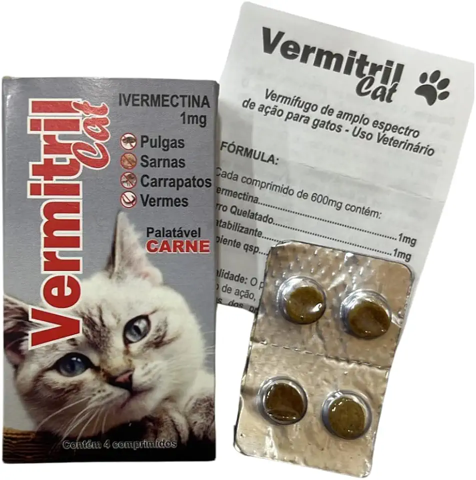 Vermitril gatos Anti Pulgas E Carrapatos 4 Comprimidos mastigáveis