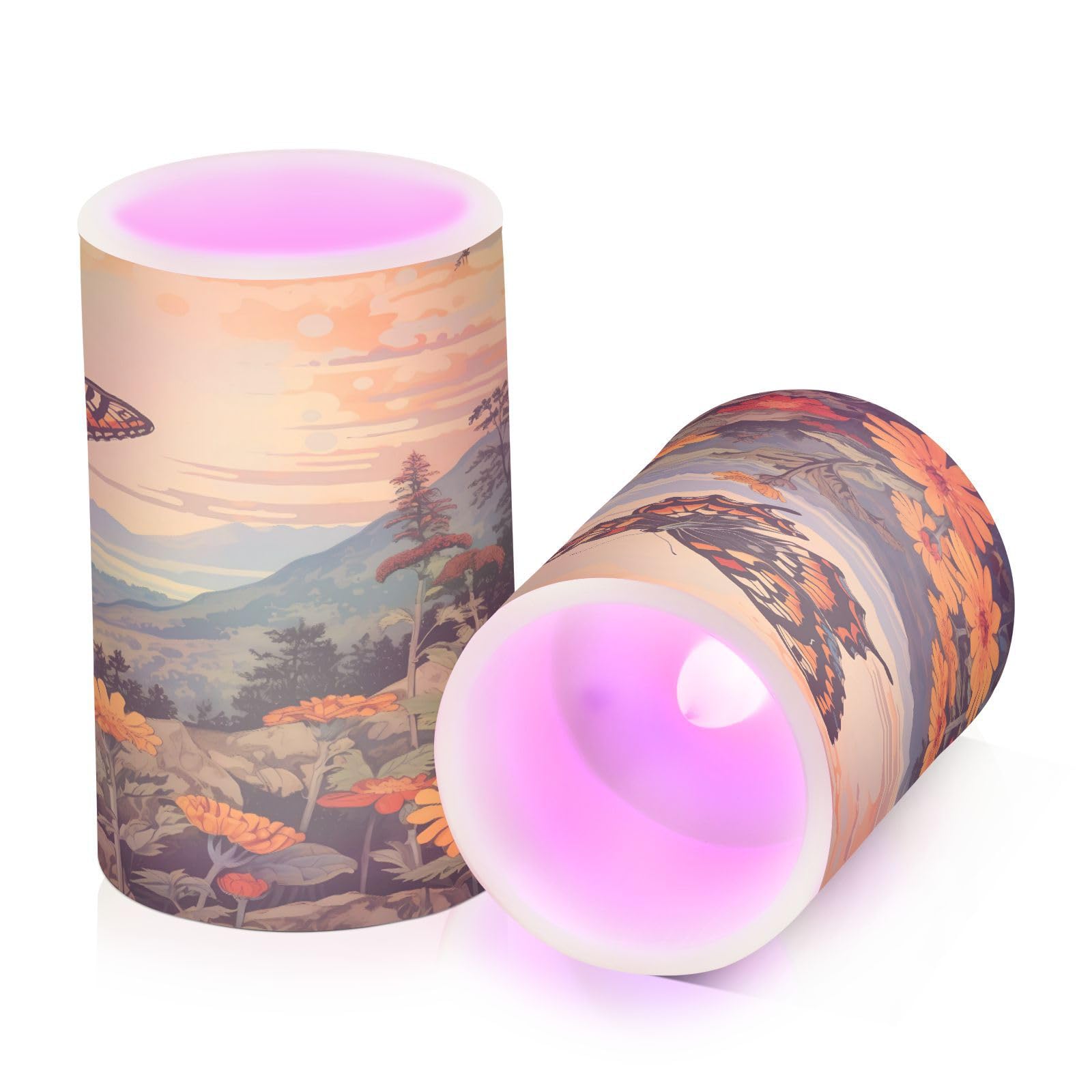 ALAZA Butterflies (4) Flickering Flameless Candles Battery Operated with Remote Timer,Tea Light Candles LED Pillar Votive Candles Set of 2 for Outdoor Indoor Decorations