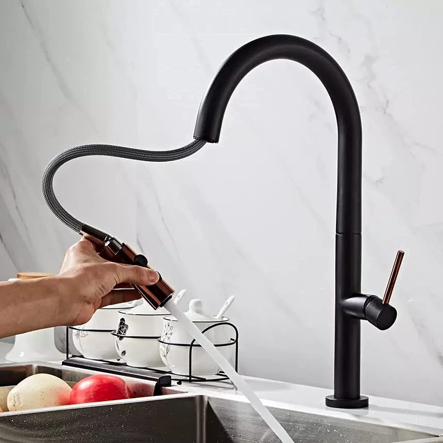 Grifos, Grifo de Cocina, Grifo de Fregadero de 360 Grados, Grifo Mezclador de Cocina de Agua fría y Caliente, Grifo Mezclador de Cocina extraíble, Negro