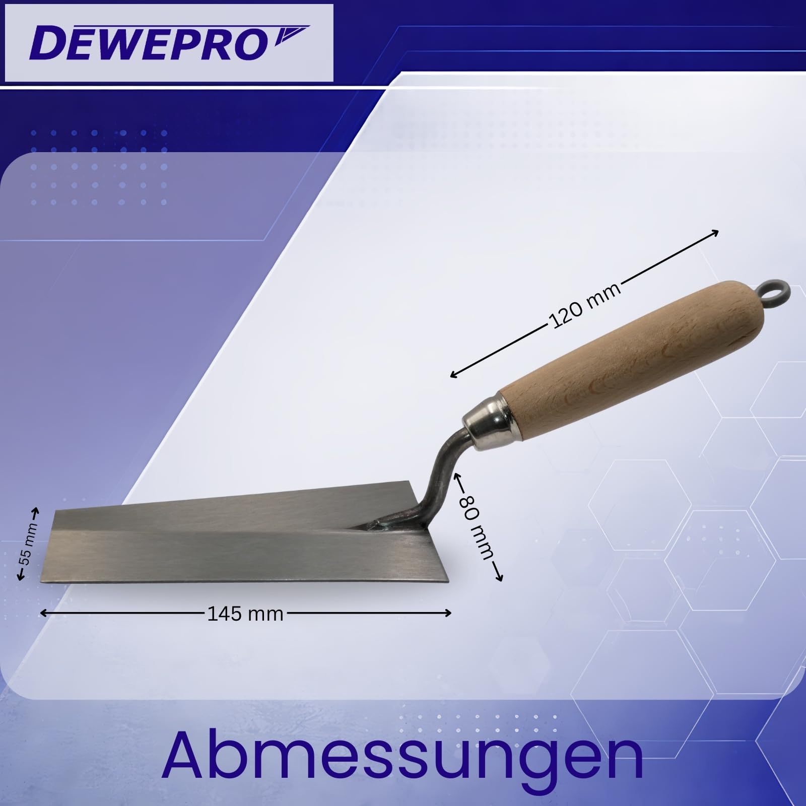 DEWEPRO® Lot de 3 truelles de nettoyage Forme bernoise 145 x 80 x 55 mm – Petite truelle de maçon avec lame en acier et manche en bois – Truelle de stucage pour travaux manuels précis