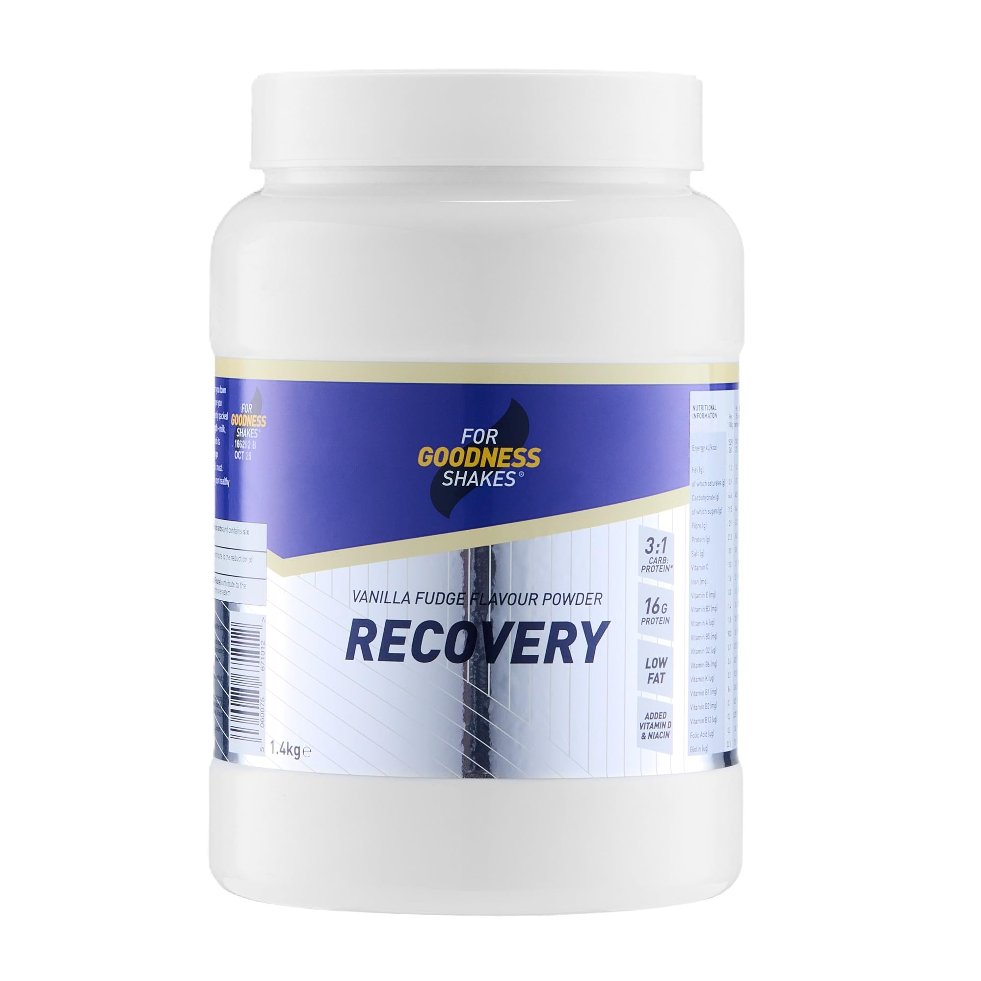 Vanilla Recovery Powder, 16g Protein per 75g, Zero-Fat & High Carb With Protein, Folic Acid & Niacin, Post Workout Protein Powder, 20 servings, 1.4 kg