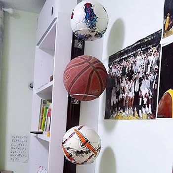 Support Mural Pour Ballons Sport - 6 Porte-Balles Métal Noir Universel (Basket, Foot, Rugby) Avec Vis Incluses