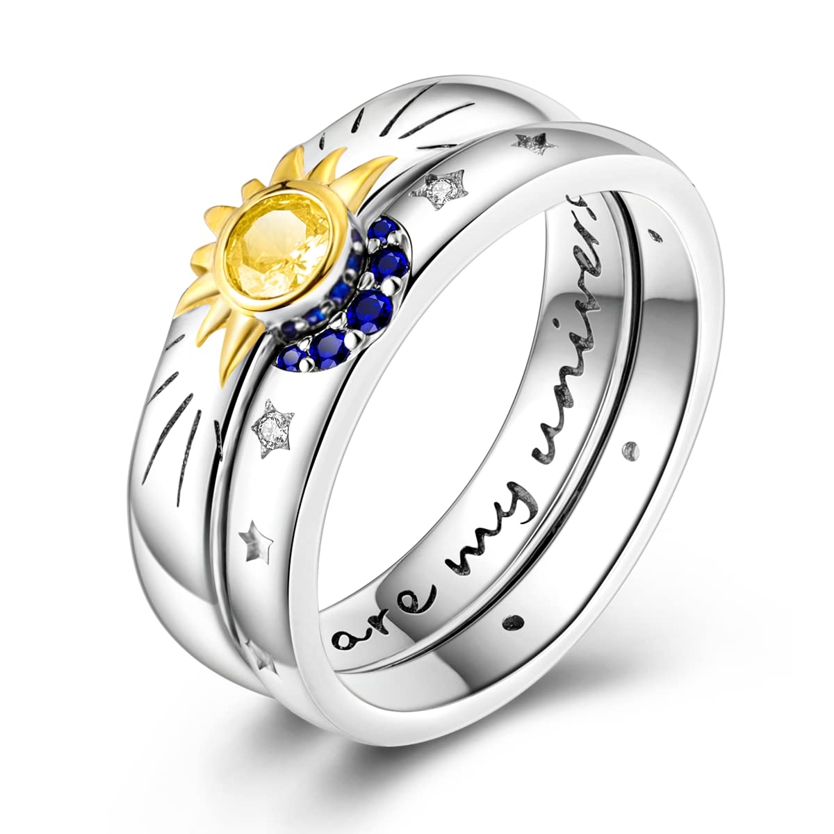 NARMO 925 anillos de plata de ley para mujeres anillo de la estrella de la luna anillo de ojo malvado anillo de Zirconia cúbde color anillos de declaración apilables para mujeres tamaño 12-19.5
