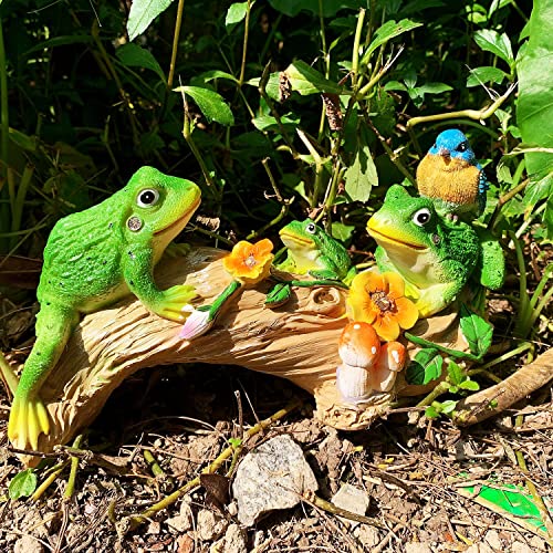 Ironrain Solar Garden Statues Frog, Outdoor Art Decor Figurine Waterproof Lights With Frogs Bird Mushroom & Flowers, Garden Sculpture Ornament For Spring Lawn Yard Thanksgiving Christmas (Frog) #TOP6