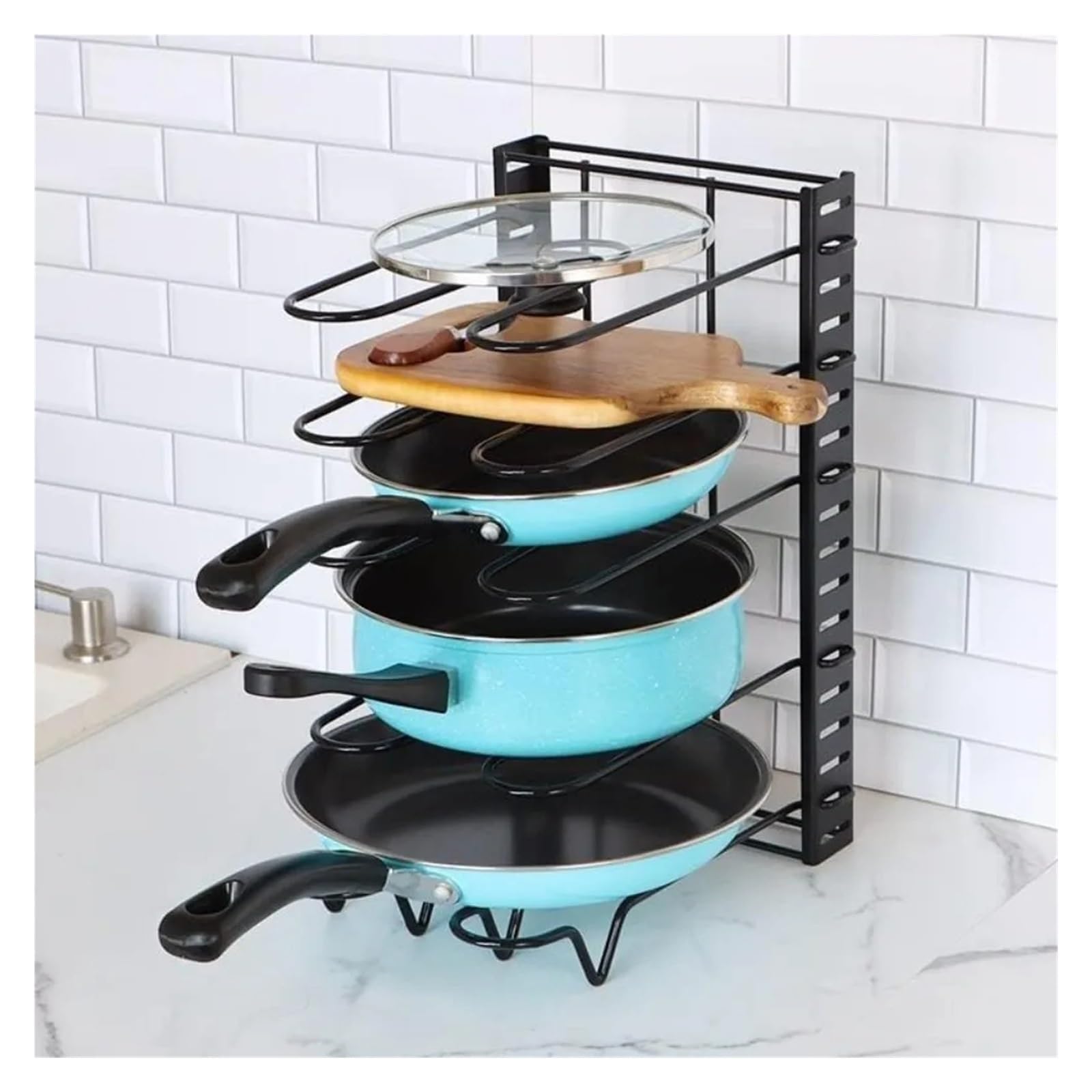 Portapentole Organizer for portapentole da cucina regolabile | Robusto porta pentole e pentole, ripiano in metallo salvaspazio for armadietto(5 Tier)