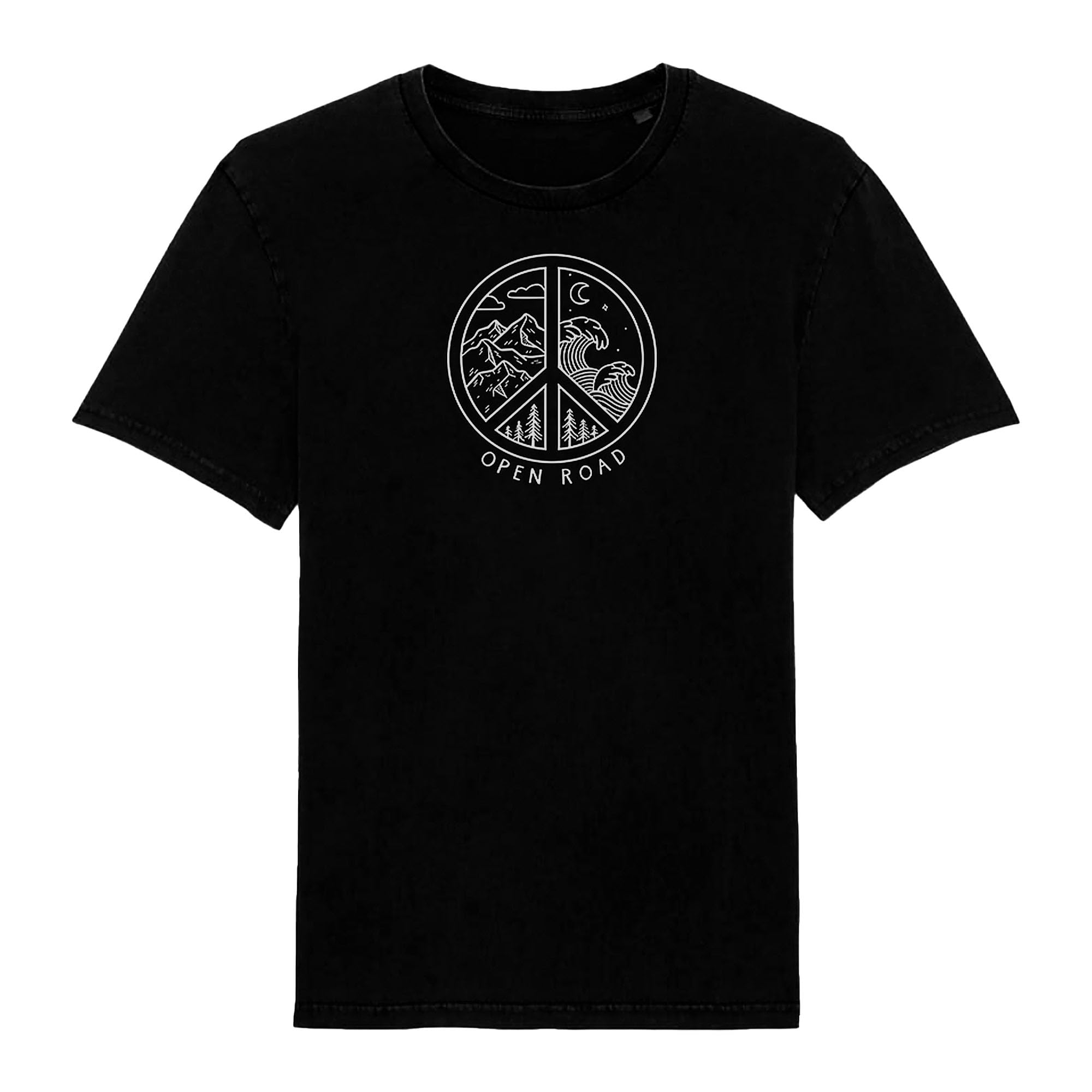 Tim JanisOpen Road Eco-Peace T-Shirt for Men and Women - 100% Organic Ringspun Combed Cotton - Black