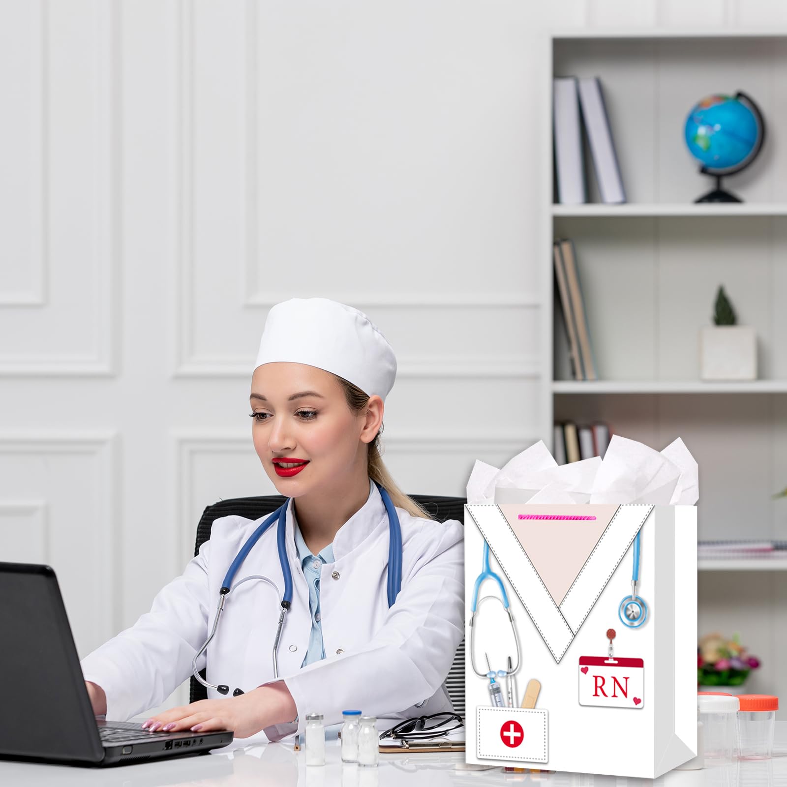 HEYINSHEN Nurse Graduation Gifts Bag 13" Large Congrats Nurses Gift Bag with Tissue Paper & Handles Gifts Bag for Nursing Grads Medical School Graduation Decor Nurse Week Celebrations