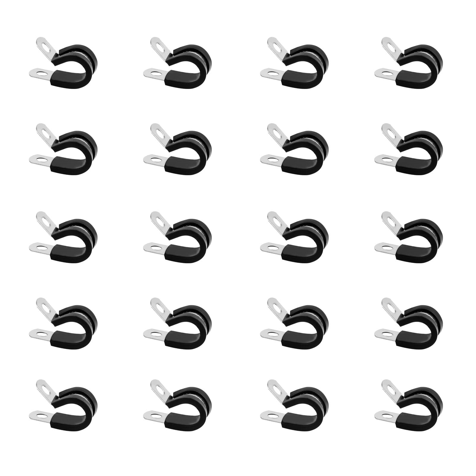 Stainless Steel Rubber-Lined P-Clips Assorted, 20 Pcs 6mm Hose Pipe Clamps, Conduit Clips, Metal Wire Cable Clamps for Cable, Cord, Wire, Hose, Tube