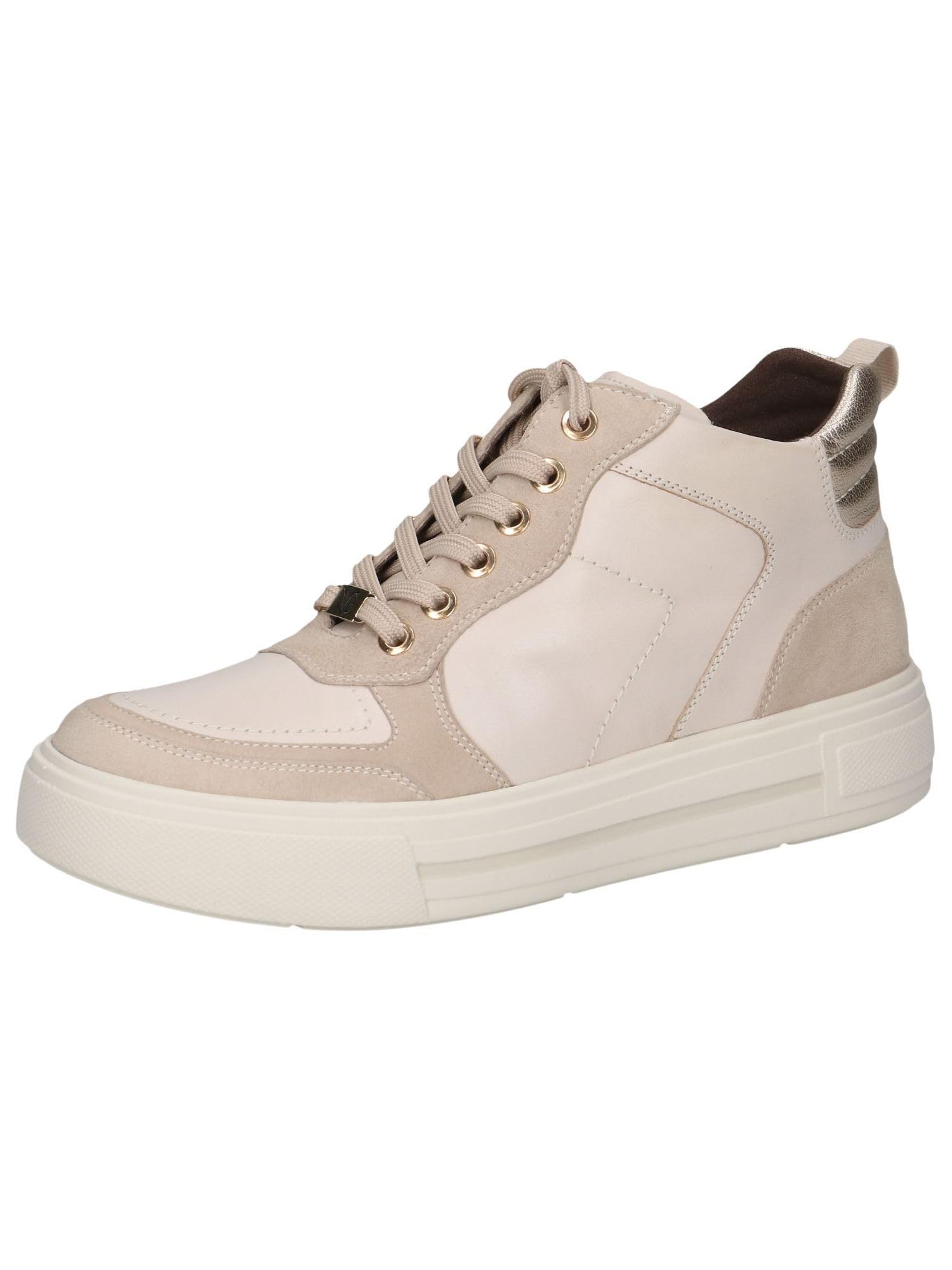 CAPRICE women's high-top leather sneakers with zipper, White (Offwhite Comb), 6 UK