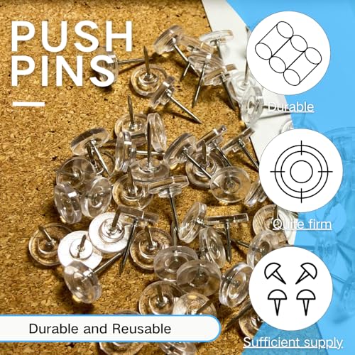 Oiaoiw GZD001 150 Pcs Clear Push Pins Tacks Count In Reusable Box For Bulletin Boards And Wall Displays Heavy Duty Plastic Head thumb #3