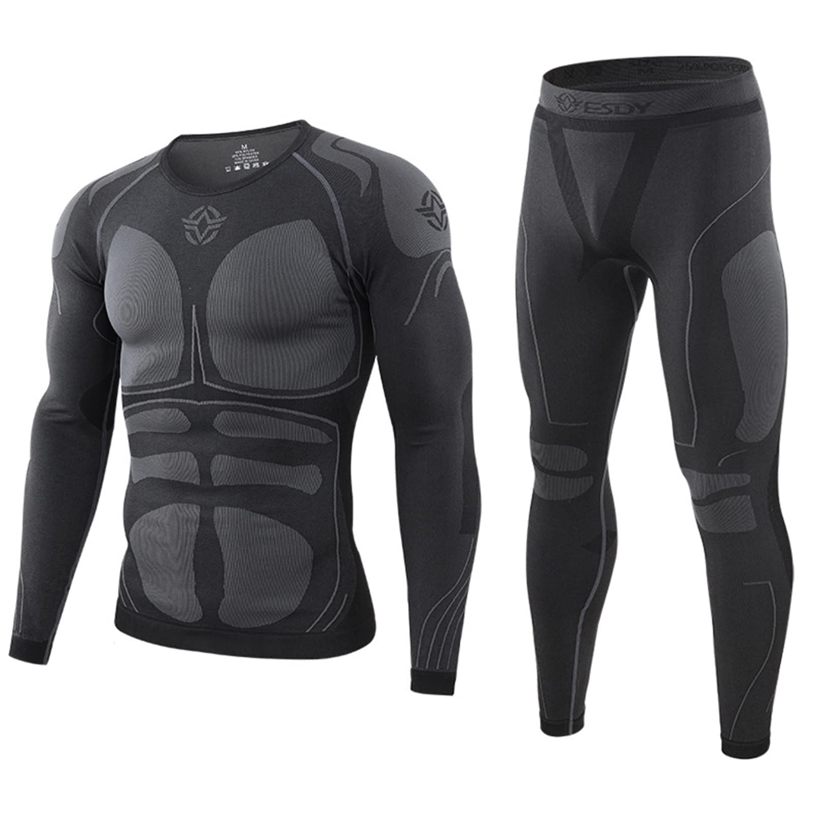 Zimowa bielizna termiczna dla mężczyzn, ogrzewana ciepła bielizna myśliwska, męska bielizna termoaktywna do jazdy na rowerze, długie kombinezony (Color : Black, Size : M)