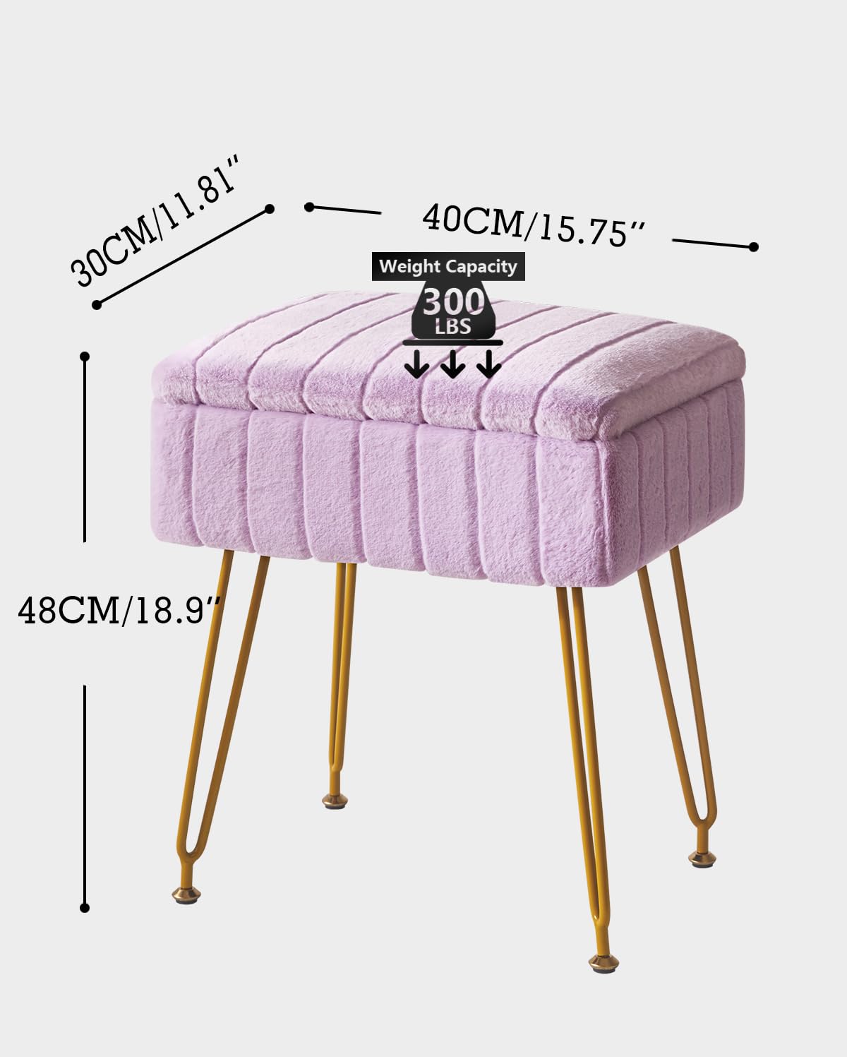 IBUYKE Taburete de Terciopelo con Almacenamiento, Otomano, Mesa Lateral, 4 Patas Metálicas, Antideslizante, Púrpura