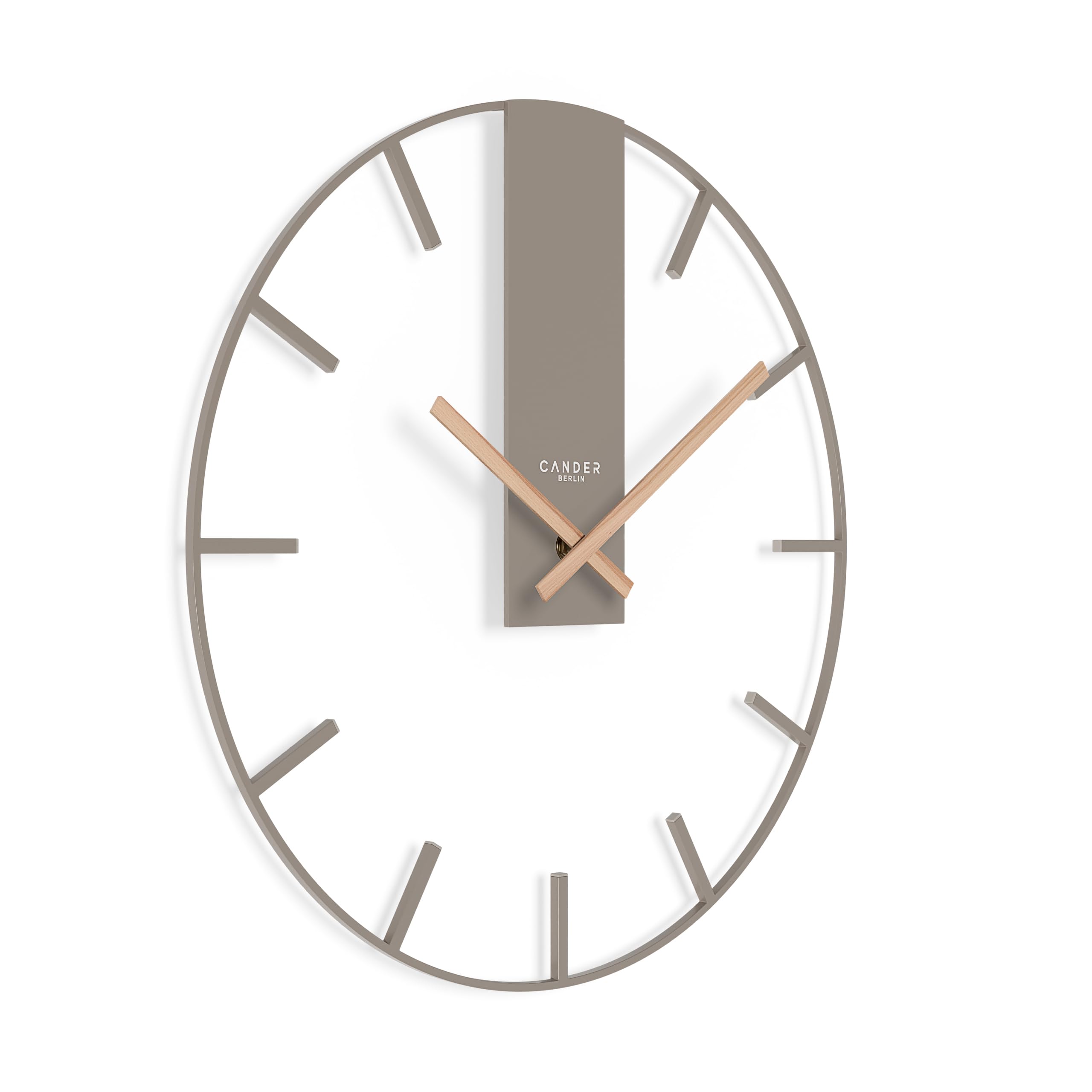 Cander Berlin Jenson XXL Wanduhr lautlos 40 cm Metall Holz-Zeiger ohne Ticken groß modern warmgrau Wohnzimmer Küche Vintage