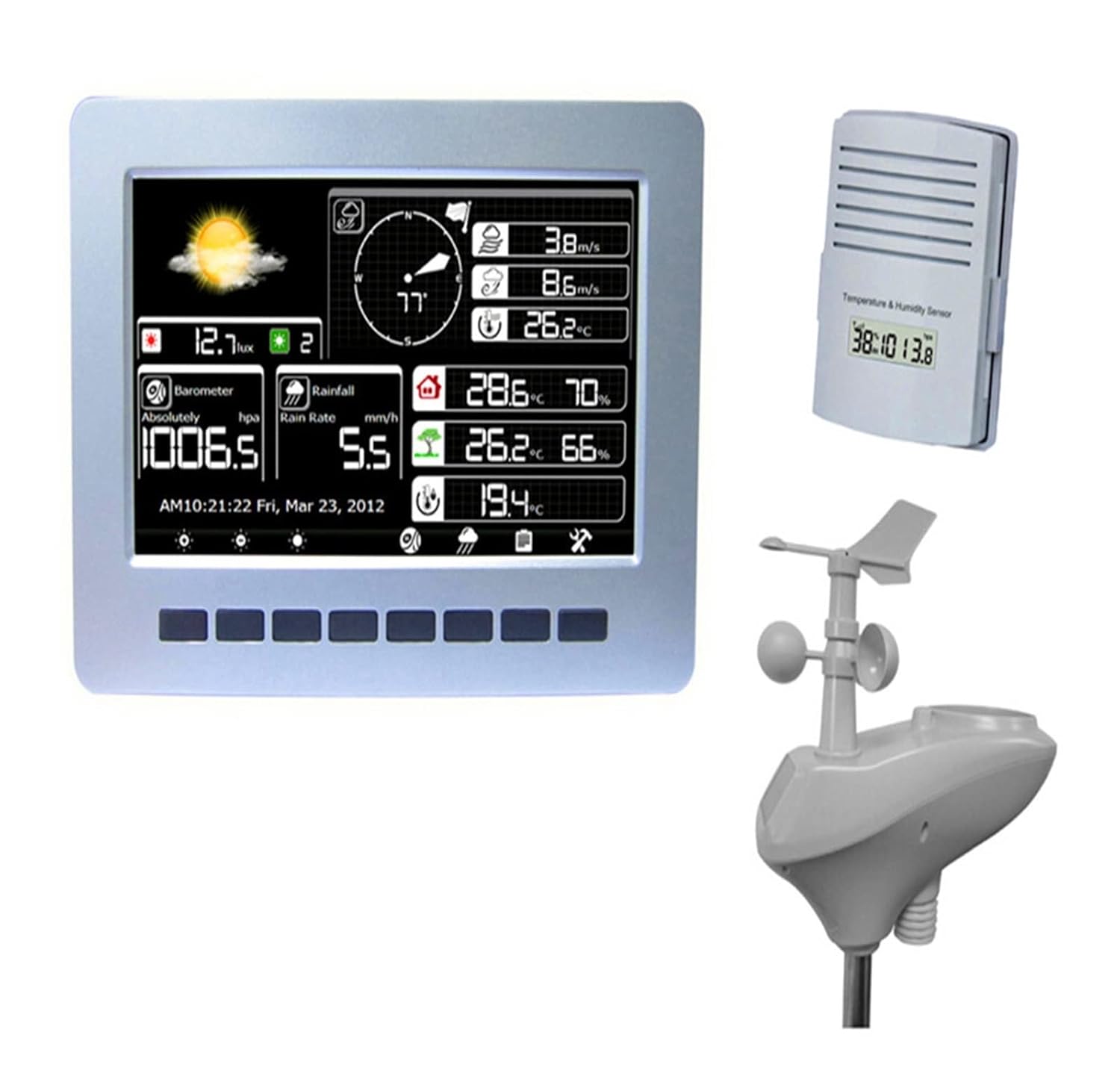 Weather Stations with Outdoor Sensor Wireless, Wireless Weather Station Connection Solar Charging Wireless Transmission Data Upload Data Storage 1pc,for Home