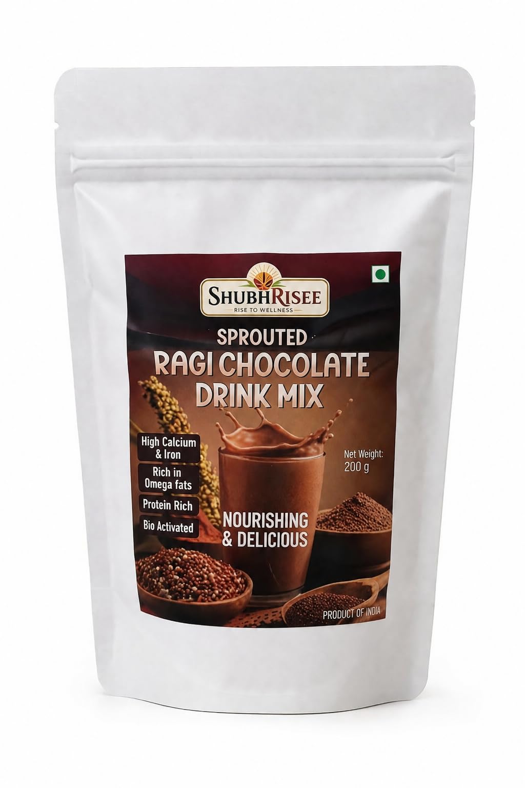 ShubhRisee Sprouted Ragi Chocolate Drink Mix | 200g | High Calcium & Iron | Rich in Omega Fatty Acids | Protein Rich | Bio Activated | Instant Healthy Millet Beverage Mix | No Artificial Colors or Preservatives-image-22