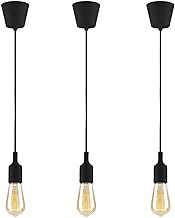 Kizzi Hanging Light Holder Pendant Ceiling Light, Bulb Not Included (Black,Plastic), Set 3
