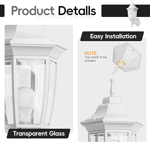 Miniatura 5 de EMART Luz de porche frontal para exteriores, anticorrosión, aluminio impermeable y pantallas de vidrio, lámpara de pared moderna para exteriores,