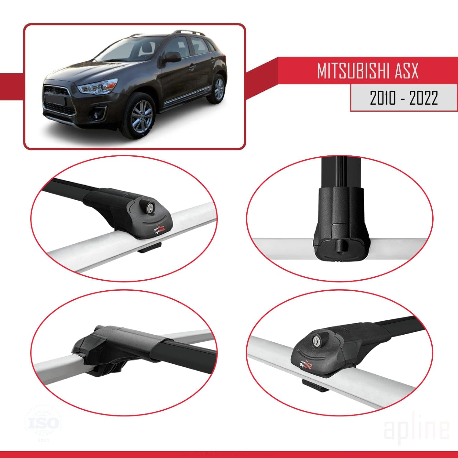 Mitsubishi ASX (GA) 2010-2022 Roof Rack Cross Bars Black Flush Rails 2x...
