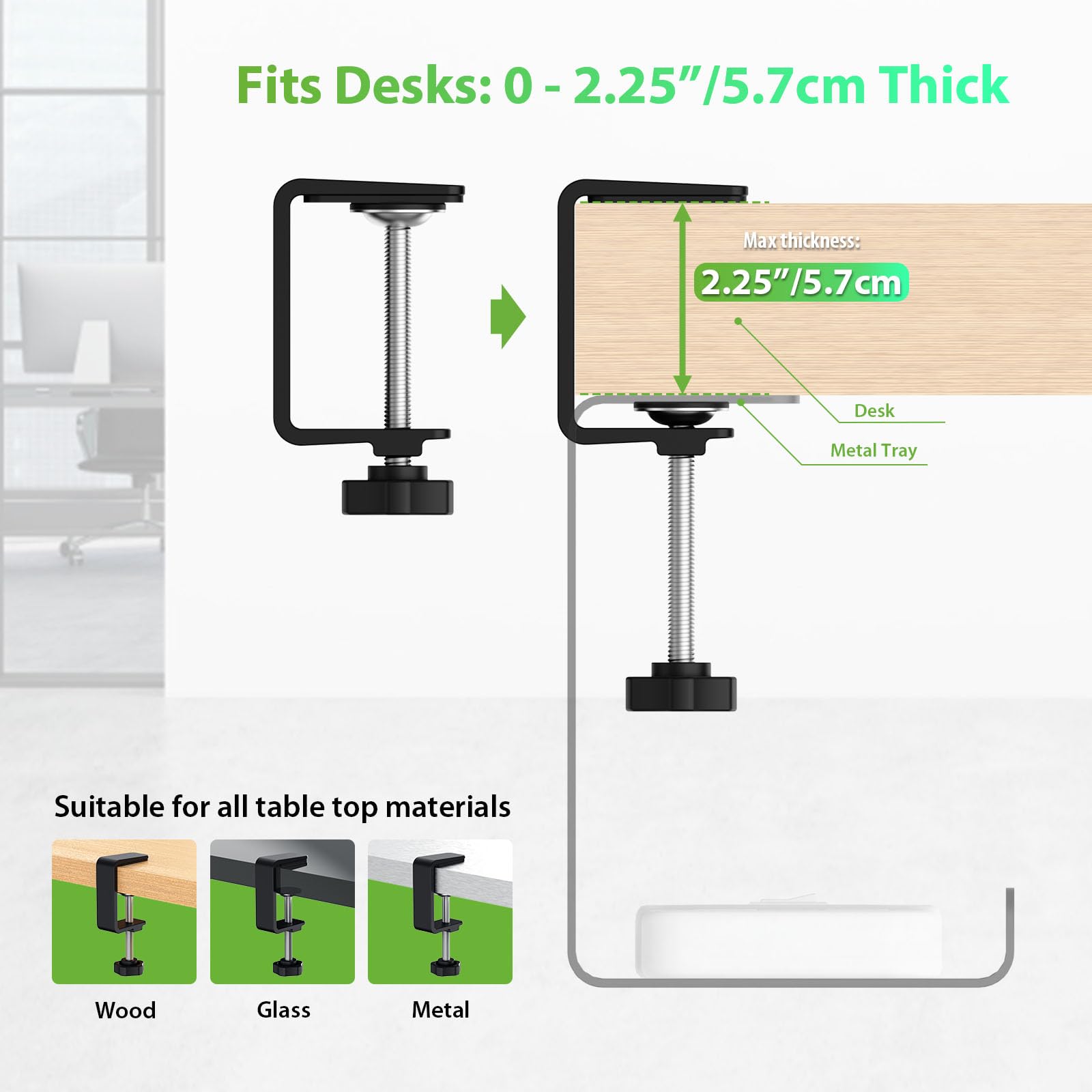 KEEGH Kabelkanal Schreibtisch 2er Set, Kabelmanagement Schreibtisch Ohne Bohren für Kabelversteck, Kabelwanne Ideale Klemmen/Schraubmontage, Kable Organizer für Büro, Zuhause, Gaming-Setup, Schwarz