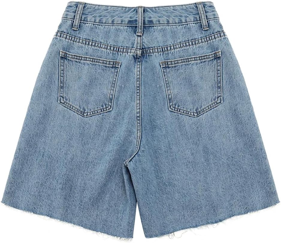 Vintage High Waist Wide Leg Denim Shorts for Women Summer