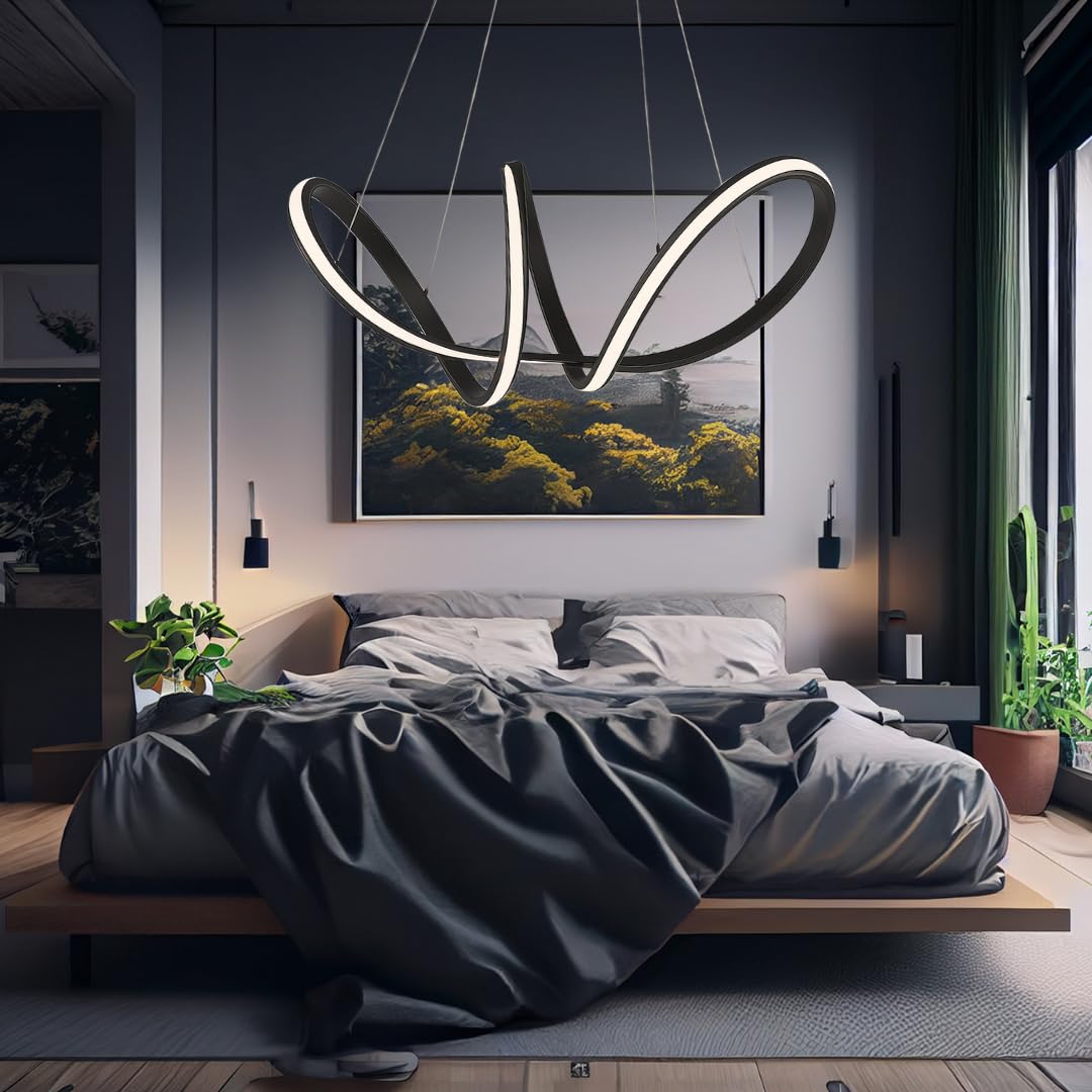 Arcadia Lampadario a Sospensione 3400LM 56W 60cm - Modello Apollo (Nero) | Lampadario Camera da Letto Soggiorno Cucina con Luce Calda e Fredda Dimmerabile, Telecomando e App inclusi - Finitura Nera