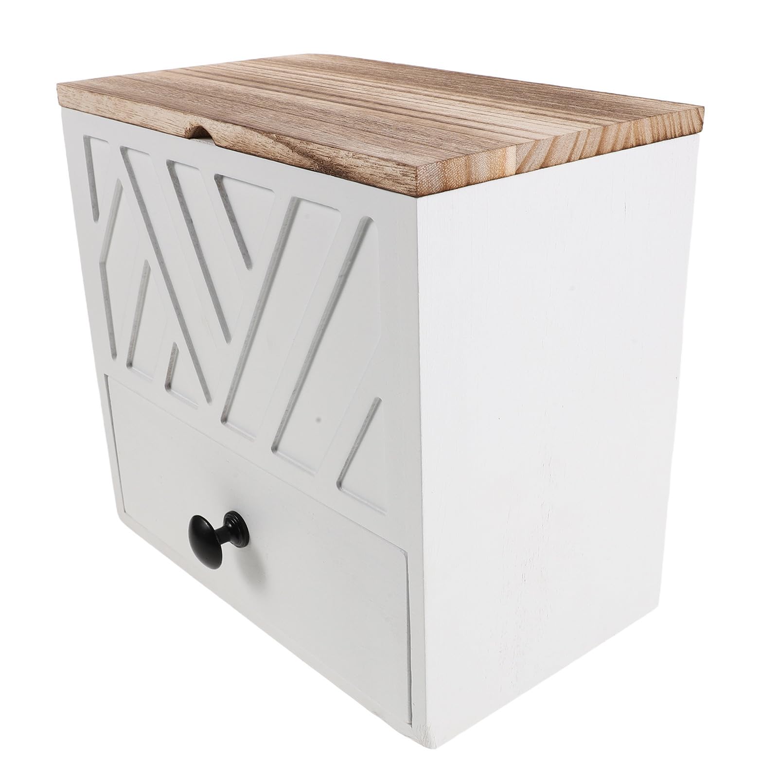 Organizer in Legno Bianco a Doppio Strato con Cassetto