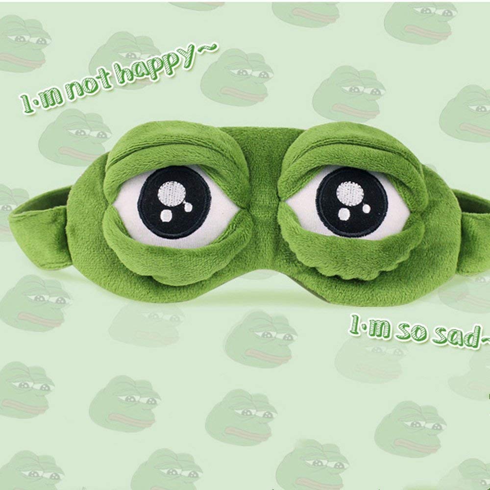 FLUORO Grappige creatieve Pepe de Kikker Sad Frog 3D Oogmasker Cover Cartoon Zachte Pluche Slaapmasker Groen, One Size