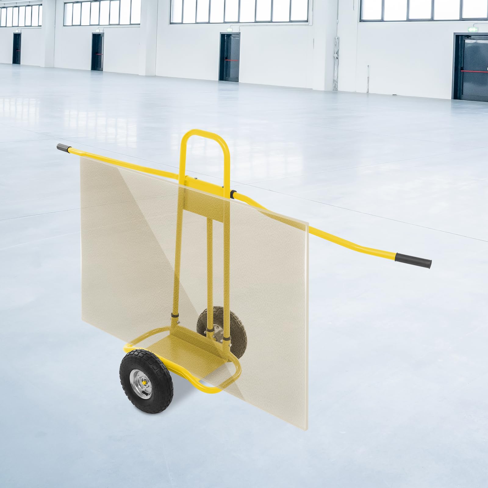 Plattenwagen 220kg Tragfähigkeit,Transportwagen Gipskarton Holzplatten Trockenbauplatten,Stabiler Eisenwagen großen rutschfesten Rädern doppelseitigen Griffen,ideal Baustelle Lager Renovierung