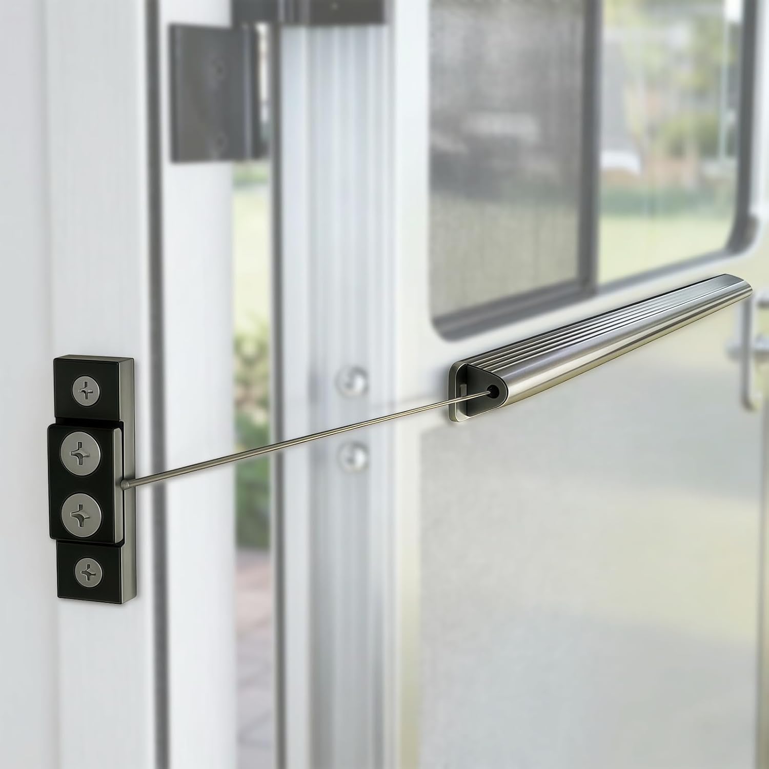 17-Inch RV Screen Door Closer, Adjustable Aluminum Automatic Closing Device for 20-24" Wide Trailer and Camper Screen Doors Secure Enclosure Spring, Includes Installation Hardware